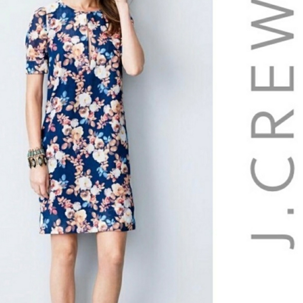 J.crew dress floral midi dress key hole 100% silk